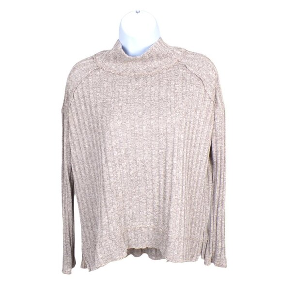 Free People Mock Neck Long Sleeve Ribbed Sweater Taupe XS #869 - Picture 1 of 9